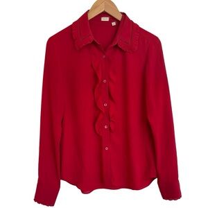 Aritzia Sunday Best Button Down Festive Long Sleeve Shirt Blouse Top M Red